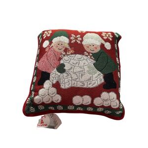New Vintage Needlepoint Throw Pillow Christmas Holiday Decor Winter Snow Day